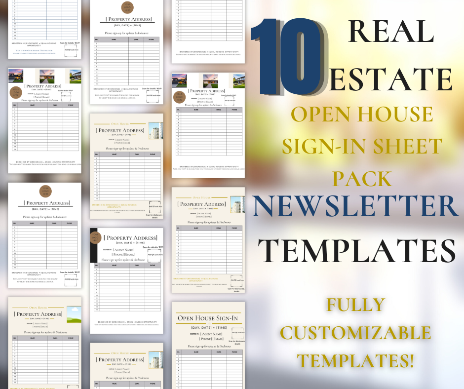 Open House Sign-In Sheet Pack — 10 Canva Templates