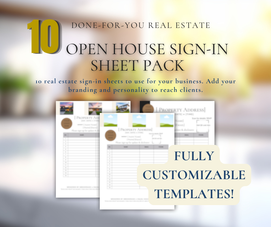 Open House Sign-In Sheet Pack — 10 Canva Templates