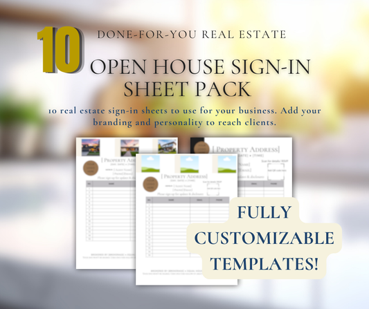 Open House Sign-In Sheet Pack — 10 Canva Templates