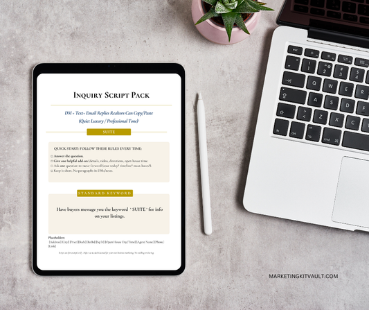 Inquiry Script Pack for Realtors — DM + Text + Email Replies (Friendly + Quiet Luxury Tones) | Canva Template